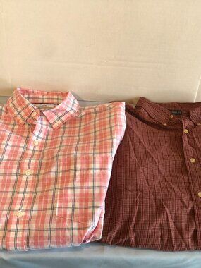 LOT of 2 Mens LARGE Dress Shirts - Croft & Barrow Pink Plaid & Dockers Red Plaid